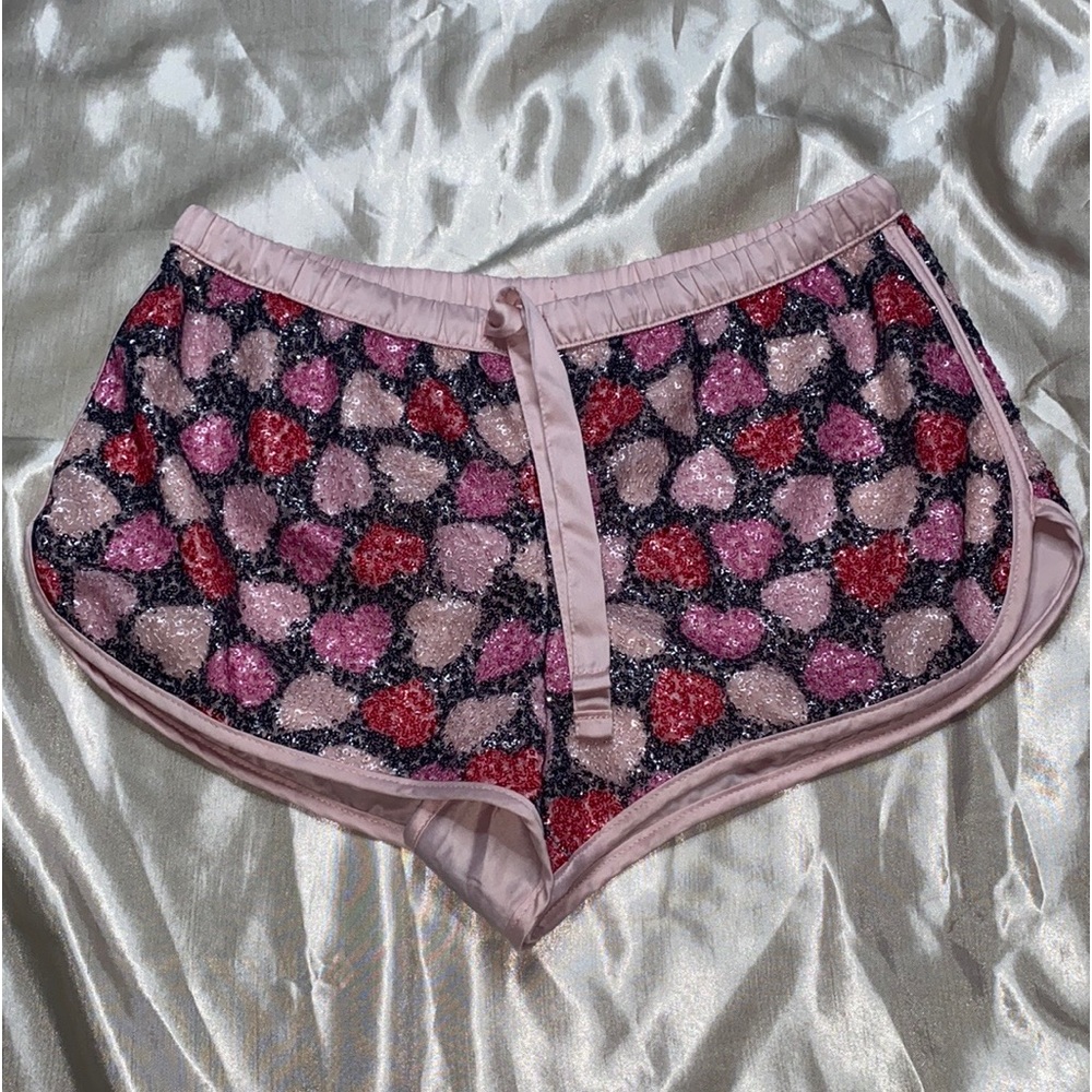 Victoria secret heart sequin silk sleepwear shorts size small
